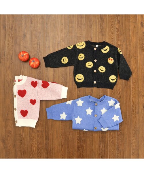 BREEZE（ブリーズ）の「総柄ジャガードカーディガン（カーディガン/ボレロ・キッズ・アイボリー/ブルー/チャコール・70/80）」の4枚目の写真