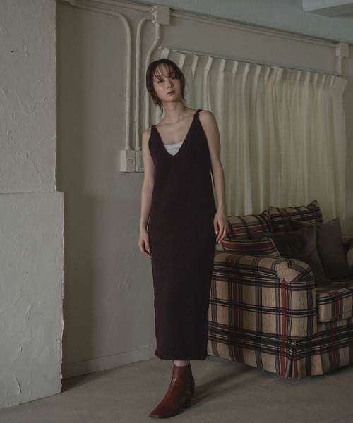 mideal(マイディール)の「iline knit camisole onepiece / アイラインニットキャミワンピース(ワンピース・レディース・ブラック/ブラウン系・FREE)」の5枚目の写真