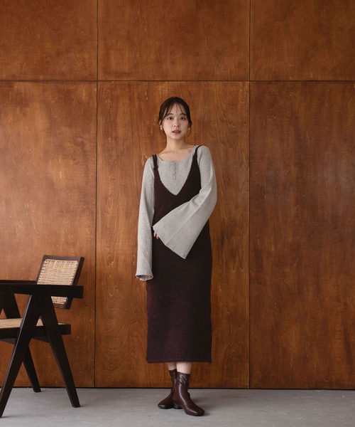 mideal(マイディール)の「iline knit camisole onepiece / アイラインニットキャミワンピース(ワンピース・レディース・ブラック/ブラウン系・FREE)」の16枚目の写真