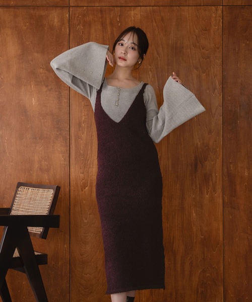 mideal(マイディール)の「iline knit camisole onepiece / アイラインニットキャミワンピース(ワンピース・レディース・ブラック/ブラウン系・FREE)」の14枚目の写真