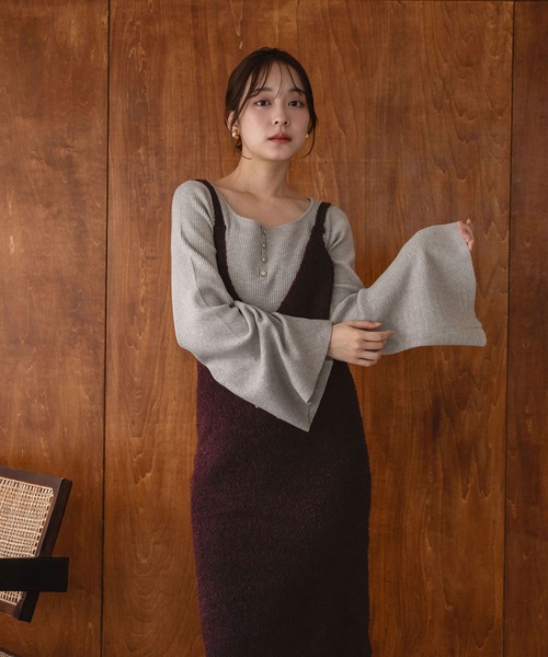 mideal(マイディール)の「iline knit camisole onepiece / アイラインニットキャミワンピース(ワンピース・レディース・ブラック/ブラウン系・FREE)」の22枚目の写真