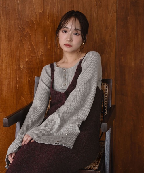 mideal(マイディール)の「iline knit camisole onepiece / アイラインニットキャミワンピース(ワンピース・レディース・ブラック/ブラウン系・FREE)」の17枚目の写真