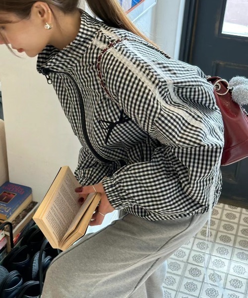 【セール】刺繍リボンデザインサイドレースドッキングブルゾン（ブルゾン）｜N.s（エヌドットエス）