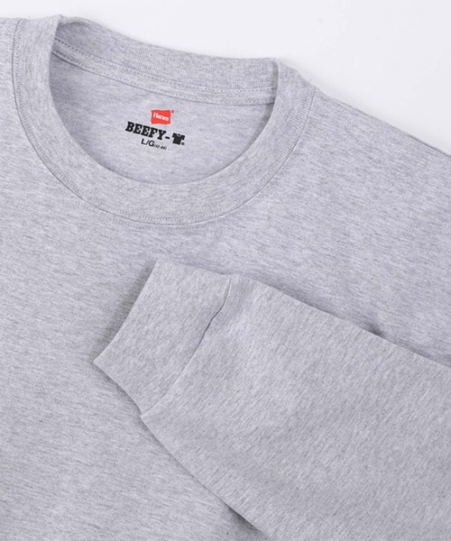 HANES（ヘインズ）の「Hanes BEEFY ロングスリーブTシャツ（Tシャツ/カットソー・メンズ・ホワイト/ブラック/杢グレー/ダークグレー/ネイビー・S/M/L/XL）」の4枚目の写真