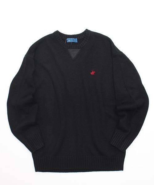 BEVERLY HILLS POLO CLUB(ビバリーヒルズポロクラブ)の「【BEVERLY HILLS POLO CLUB/ビバリーヒルズポロクラブ】ガゼット付きワンポイント刺繍クルーニット(ニット/セーター・メンズ・ネイビー/モカ/ワインレッド/ブラック系1/アイボリー/ブラック系2・M/LL/L)」の2枚目の写真