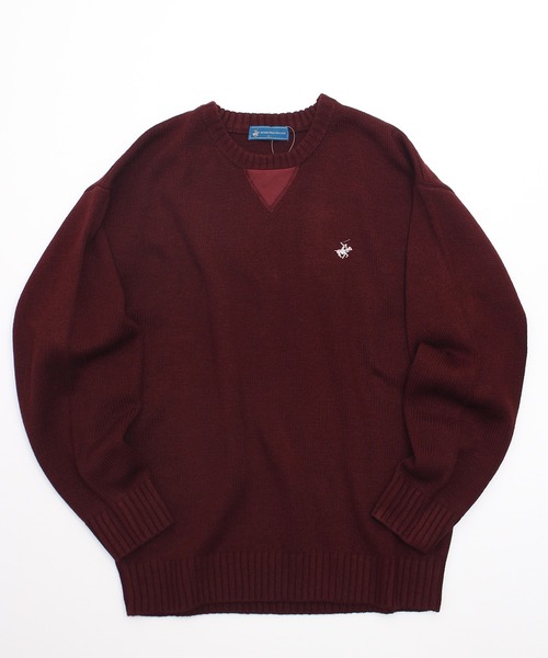 BEVERLY HILLS POLO CLUB(ビバリーヒルズポロクラブ)の「【BEVERLY HILLS POLO CLUB/ビバリーヒルズポロクラブ】ガゼット付きワンポイント刺繍クルーニット(ニット/セーター・メンズ・ネイビー/モカ/ワインレッド/ブラック系1/アイボリー/ブラック系2・M/LL/L)」の6枚目の写真