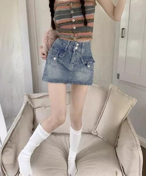 Miniministore(ミニミニストア)の「キュロットデニムスカート ハイウエスト(デニムスカート・レディース・ブラック/サックスブルー・XL/S/M/L)」の6枚目の写真