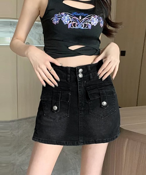 Miniministore(ミニミニストア)の「キュロットデニムスカート ハイウエスト(デニムスカート・レディース・ブラック/サックスブルー・XL/S/M/L)」の11枚目の写真