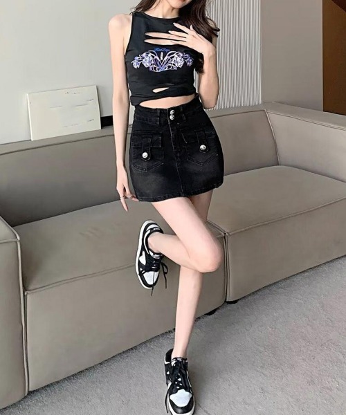 Miniministore(ミニミニストア)の「キュロットデニムスカート ハイウエスト(デニムスカート・レディース・ブラック/サックスブルー・XL/S/M/L)」の12枚目の写真