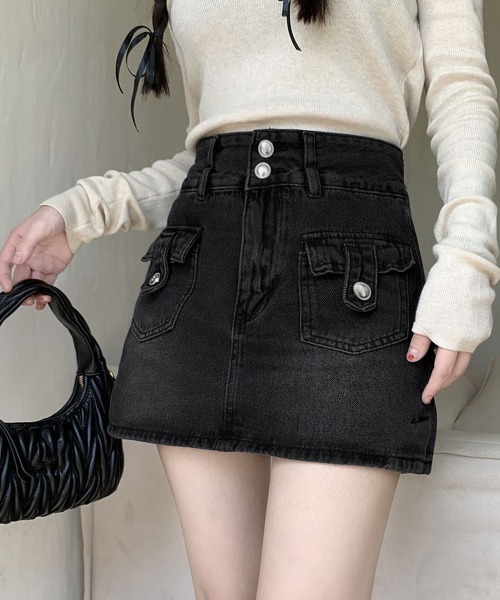 Miniministore(ミニミニストア)の「キュロットデニムスカート ハイウエスト(デニムスカート・レディース・ブラック/サックスブルー・XL/S/M/L)」の3枚目の写真