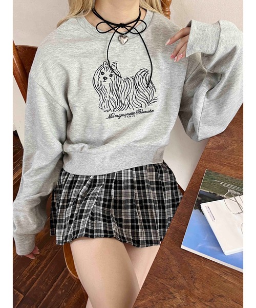 PHILLY（フィリー）の「【PHILLY】ドッグ刺繍ショートスウェット（スウェット・レディース・グレー/ホワイト・FREE）」の2枚目の写真