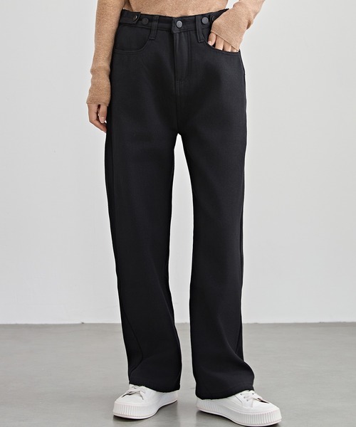 セール】裏起毛 ハイウエスト ストレート デニム パンツ（デニムパンツ