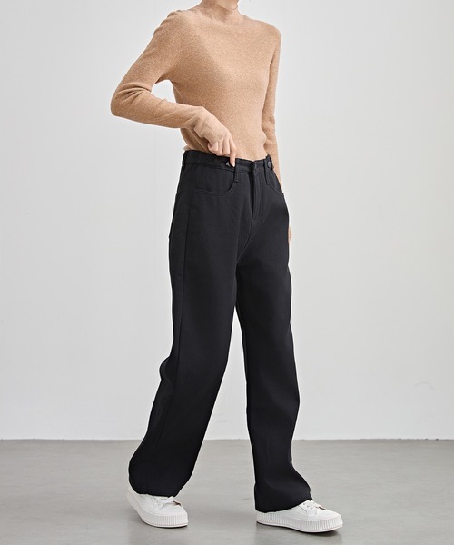 Lace Ladies（レースレディース）の「裏起毛 ハイウエスト ストレート デニム パンツ（デニムパンツ・レディース・ライトブルー/ブラック/グレー・S/M/L/XL/XS）」の5枚目の写真