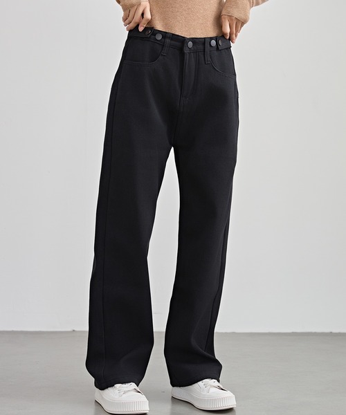 セール】裏起毛 ハイウエスト ストレート デニム パンツ（デニムパンツ