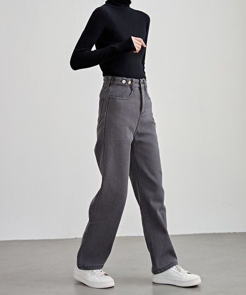 Lace Ladies（レースレディース）の「裏起毛 ハイウエスト ストレート デニム パンツ（デニムパンツ・レディース・ライトブルー/ブラック/グレー・S/M/L/XL/XS）」の10枚目の写真