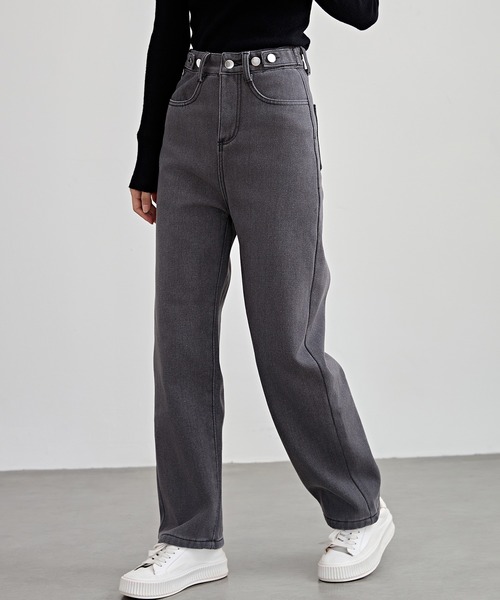 Lace Ladies（レースレディース）の「裏起毛 ハイウエスト ストレート デニム パンツ（デニムパンツ・レディース・ライトブルー/ブラック/グレー・S/M/L/XL/XS）」の12枚目の写真