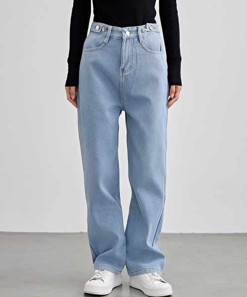 Lace Ladies（レースレディース）の「裏起毛 ハイウエスト ストレート デニム パンツ（デニムパンツ・レディース・ライトブルー/ブラック/グレー・S/M/L/XL/XS）」の15枚目の写真