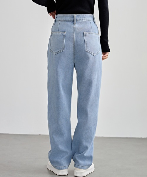 Lace Ladies（レースレディース）の「裏起毛 ハイウエスト ストレート デニム パンツ（デニムパンツ・レディース・ライトブルー/ブラック/グレー・S/M/L/XL/XS）」の16枚目の写真