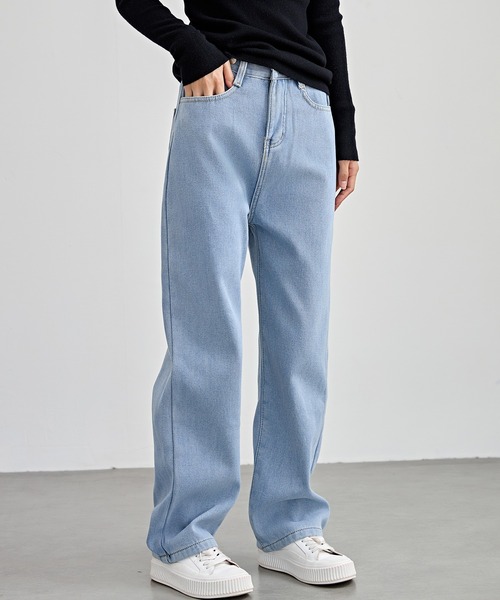 Lace Ladies（レースレディース）の「裏起毛 ハイウエスト ストレート デニム パンツ（デニムパンツ・レディース・ライトブルー/ブラック/グレー・S/M/L/XL/XS）」の18枚目の写真