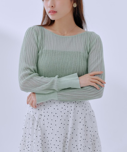 COHINA(コヒナ)の「ランダムウェーブシアーニット【低身長・小柄女性】(ニット/セーター・レディース・グリーン/グレー/ホワイト/ミント・ONE SIZE)」の4枚目の写真
