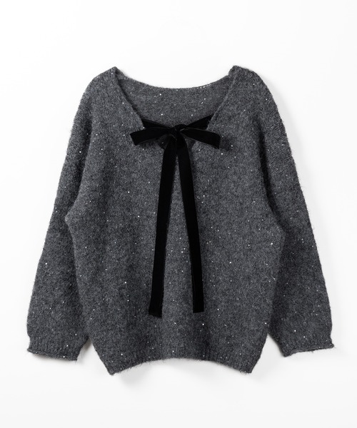 2WAY 】ベロアリボンスパングルオーバーニット ／ velor ribbon