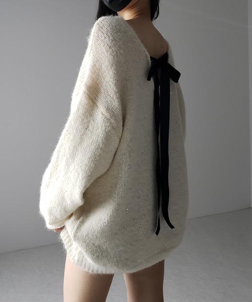 2WAY 】ベロアリボンスパングルオーバーニット ／ velor ribbon
