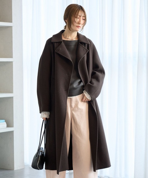 バビロン ウールステンカラーコート ブラウン バビロン ウールステンカラーコート ブラウン 先行予約】【新色登場