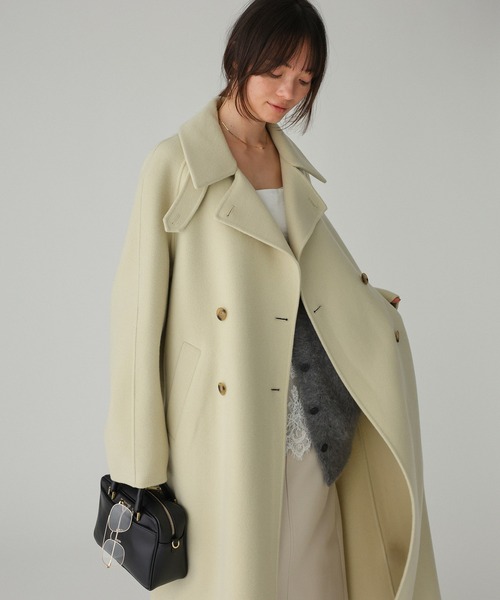 美品✨ババグーリ　ダブルロングコート　ヘンプ　M 貝ボタン　グレー リバーダブルロングコート（ステンカラーコート）｜BABYLONE（バビロン