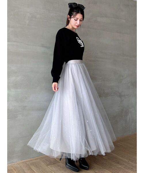 RESEXXY（リゼクシー）の「パールポイントチュールスカート（スカート・レディース・アイボリー/ブラック/グレー・FREE）」の10枚目の写真