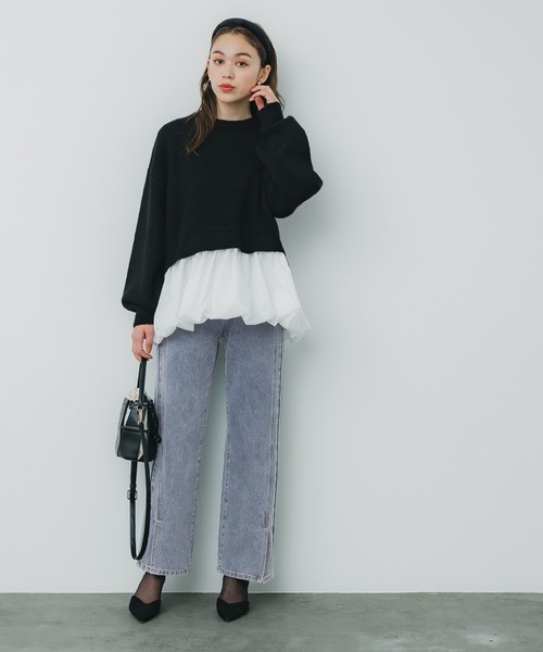 coca（coca）（コカ）の「【WEB限定セール】ベロアリボン付き スリットデニムパンツ（デニムパンツ・レディース・ブルー・S/M/L）」の8枚目の写真