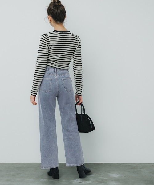 coca（coca）（コカ）の「【WEB限定セール】ベロアリボン付き スリットデニムパンツ（デニムパンツ・レディース・ブルー・S/M/L）」の7枚目の写真