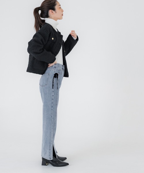 coca（coca）（コカ）の「【WEB限定セール】ベロアリボン付き スリットデニムパンツ（デニムパンツ・レディース・ブルー・S/M/L）」の13枚目の写真