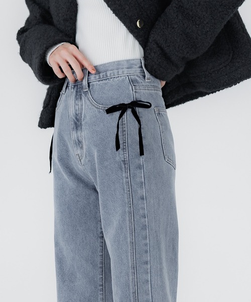 coca（coca）（コカ）の「【WEB限定セール】ベロアリボン付き スリットデニムパンツ（デニムパンツ・レディース・ブルー・S/M/L）」の12枚目の写真