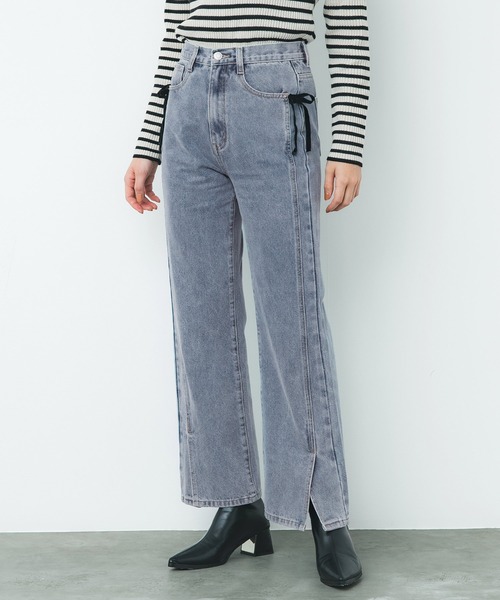 coca（coca）（コカ）の「【WEB限定セール】ベロアリボン付き スリットデニムパンツ（デニムパンツ・レディース・ブルー・S/M/L）」の10枚目の写真