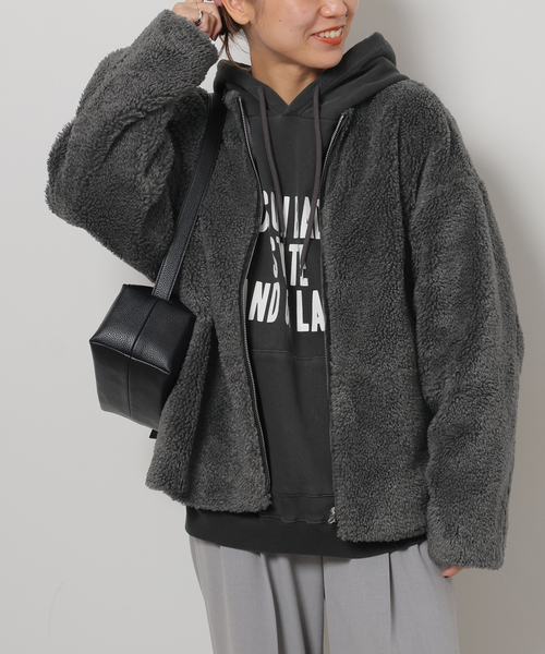 ジャーナルスタンダードレリューム　ノーカラーブルゾン 手洗い可能】着膨れしない。カールボアノーカラーブルゾン（ブルゾン