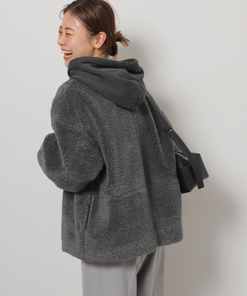 手洗い可能】着膨れしない。カールボアノーカラーブルゾン（ブルゾン