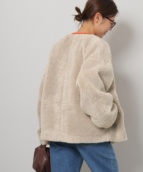 relume journalstandard ノーカラー新品未使用 手洗い可能】着膨れしない。カールボアノーカラーブルゾン