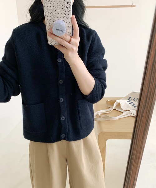aimoha(アイモハ)の「ポケット付きカーディガン(カーディガン/ボレロ・レディース・チョコ/ダークグレー/ベージュ/ネイビー・FREE)」の4枚目の写真