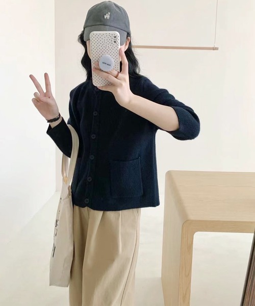 aimoha(アイモハ)の「ポケット付きカーディガン(カーディガン/ボレロ・レディース・チョコ/ダークグレー/ベージュ/ネイビー・FREE)」の12枚目の写真