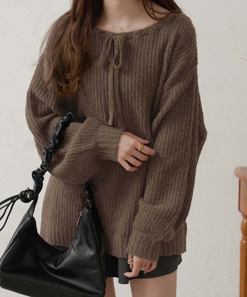 Ambre Neige(アンブルネージュ)の「マルチウェイリボンニット/WEB/EC限定商品(ニット/セーター・レディース・ボルドー/ブラウン系その他/アイボリー・FREE)」の2枚目の写真