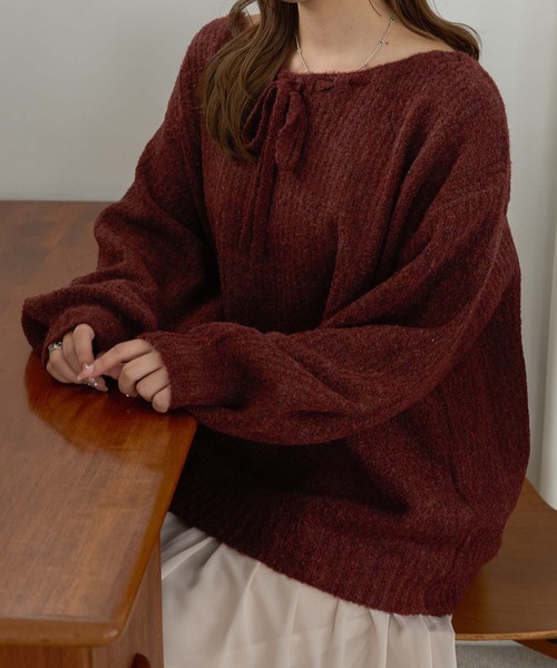 Ambre Neige(アンブルネージュ)の「マルチウェイリボンニット/WEB/EC限定商品(ニット/セーター・レディース・ボルドー/ブラウン系その他/アイボリー・FREE)」の3枚目の写真