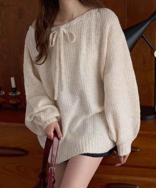 Ambre Neige(アンブルネージュ)の「マルチウェイリボンニット/WEB/EC限定商品(ニット/セーター・レディース・ボルドー/ブラウン系その他/アイボリー・FREE)」の8枚目の写真