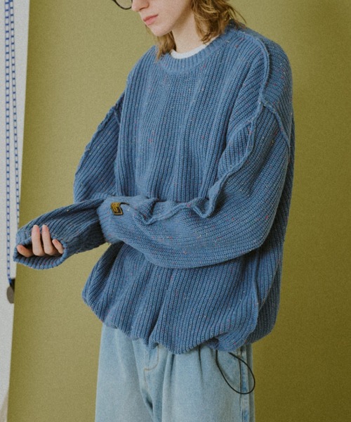 BROKEN BASE（ブロークンベース）の「ドローコードカラーネップインサイドアウトニット（ニット/セーター・メンズ・ネイビー/ブラック系/ブラウン系/カーキ/チャコールグレー/ブルー/ベージュ・SMALL/MEDIUM/LARGE）」の7枚目の写真