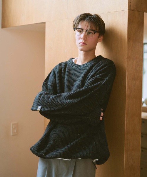 BROKEN BASE（ブロークンベース）の「ドローコードカラーネップインサイドアウトニット（ニット/セーター・メンズ・ネイビー/ブラック系/ブラウン系/カーキ/チャコールグレー/ブルー/ベージュ・SMALL/MEDIUM/LARGE）」の9枚目の写真