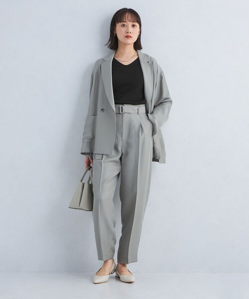 green label relaxing（グリーンレーベルリラクシング）の「ベーシック フライス Vネック プルオーバー カットソー（Tシャツ/カットソー・レディース・オフホワイト/ブラック・FREE）」の4枚目の写真