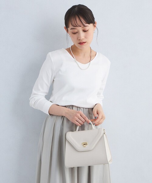 green label relaxing（グリーンレーベルリラクシング）の「ベーシック フライス Vネック プルオーバー カットソー（Tシャツ/カットソー・レディース・オフホワイト/ブラック・FREE）」の5枚目の写真