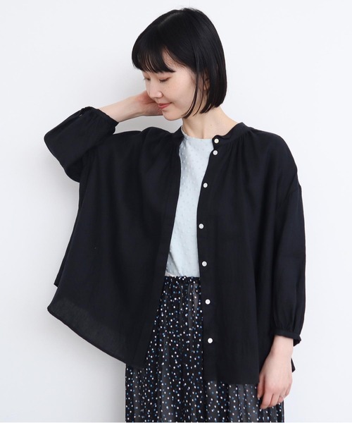 l'atelier du savon(アトリエドサボン)の「麻ウイングカラーブラウス(シャツ/ブラウス・レディース・ピンク/グリーン/チェック/ブラック・FREE)」の2枚目の写真