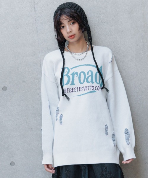 PAGEBOY（ページボーイ）の「ロゴダメージニットプルオーバー（ニット/セーター・レディース・オフホワイト/ブラック/イエロー系その他・FREE）」の2枚目の写真