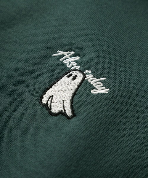 make a ray!（メイク ア レイ！）の「【85】おばけイラスト ワンポイント刺繍 & 袖プリント 裏起毛 ジップパーカー（パーカー・レディース・グリーン/チャコールグレー/ブラック/グレー/グレー系/グレー系1/グリーン系/ブラック系・M/L）」の11枚目の写真