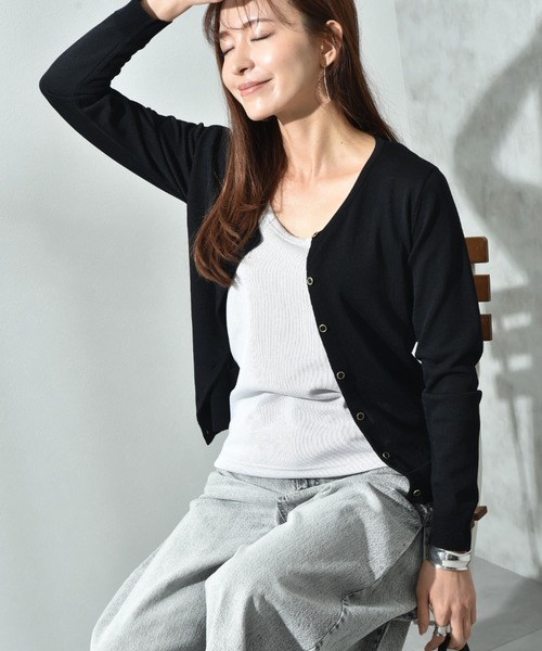 INTERPLANET（インタープラネット）の「【接触冷感・ＵＶ】クルーカーディガン（カーディガン/ボレロ・レディース・ブラック/イエロー/ブルー/グレー/オフホワイト・FREE）」の2枚目の写真